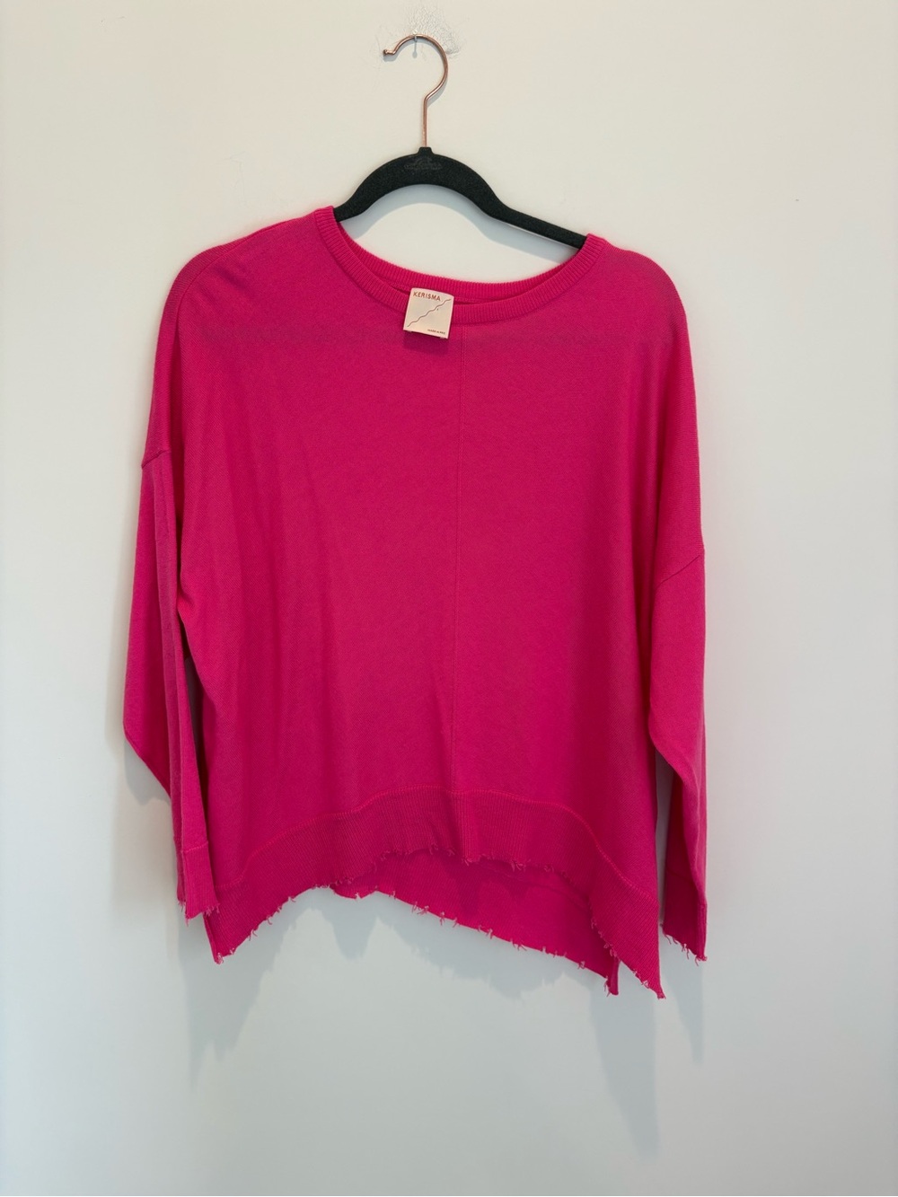Kerisma Raw-Hem Dolman Pullover Sweater - Fuchsia